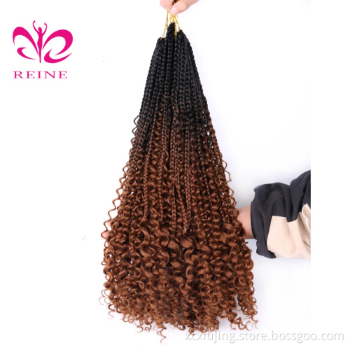 REINE New Styles Bohemian  Box Braids With Curls End Black Ombre Brown Synthetic Crochet Hair